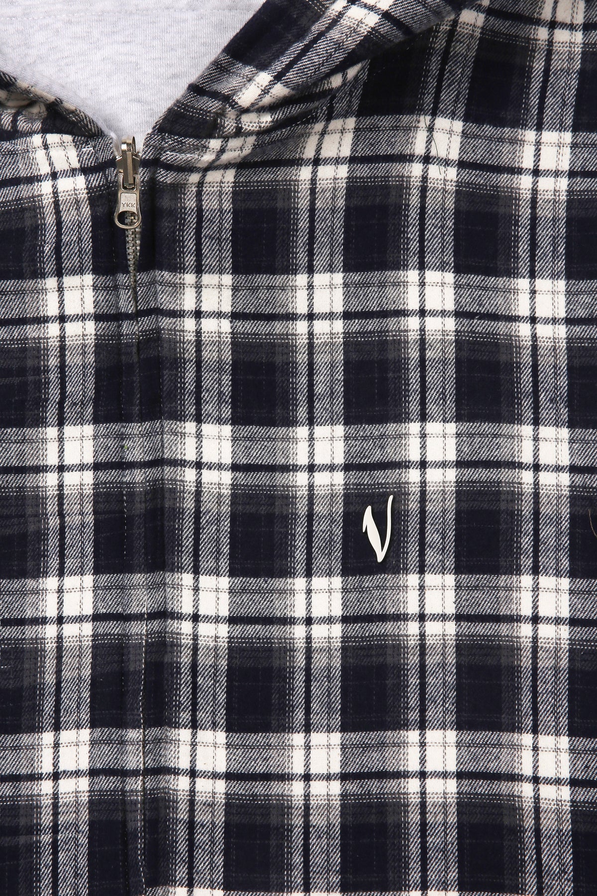 Sweat à capuche zippé réversible à carreaux V2 (Gris clair / Bleu marine délavé)