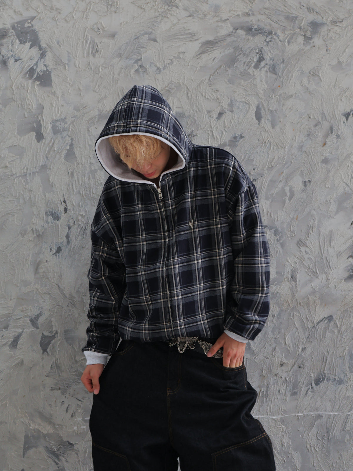Reversible Plaid Zip-Hoodie V2 (Light Grey/Midnight )