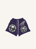 Skull&Cross&Letter&Graphic Faux Decal Print Drawstring Waist Shorts