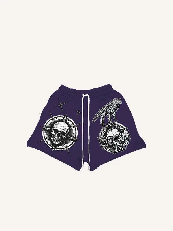 Shorts met trekkoord in de taille met schedel-, kruis-, letter- en grafische print met imitatie-embleem