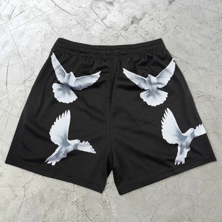 Casual losse street-meshshort met vredesduifprint