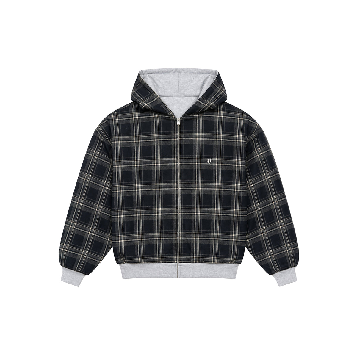 Reversible Plaid Zip-Hoodie V2 (Light Grey/Midnight )