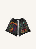 Animal&Skull&Letter Print Drawstring Waist Shorts