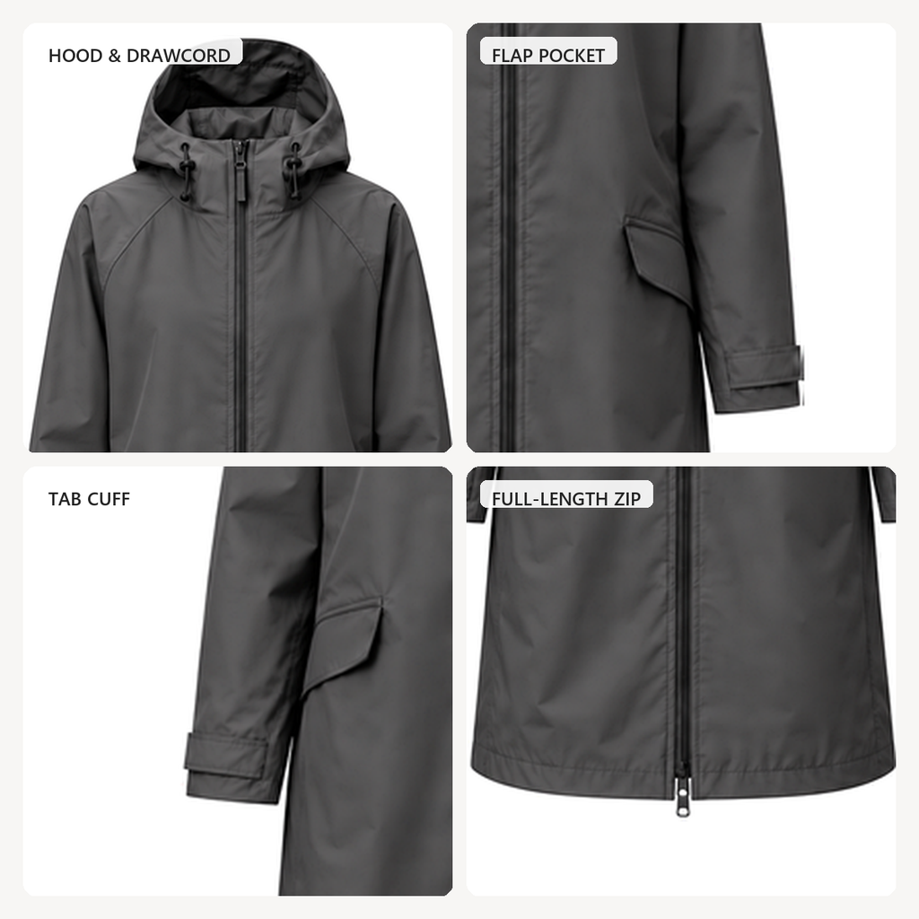 Water-Reactive Constellation Long Raincoat — Charcoal