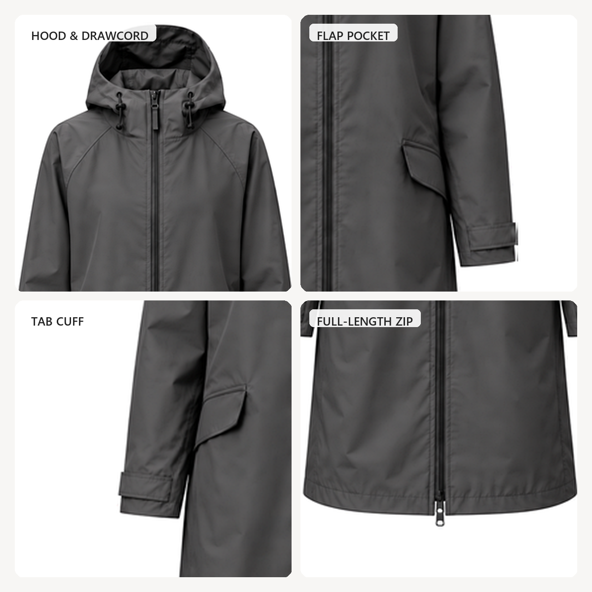 Water-Reactive Constellation Long Raincoat — Charcoal
