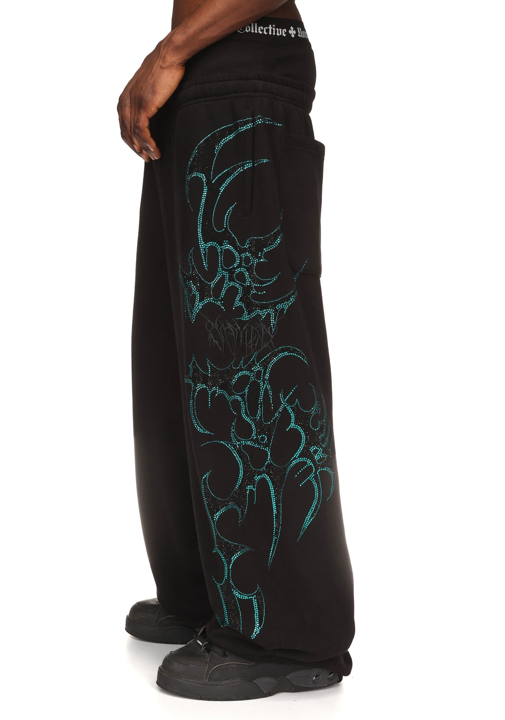 CRASH RHINESTONE OVERSIZED SWEATPANTS BLACK AND BLUE