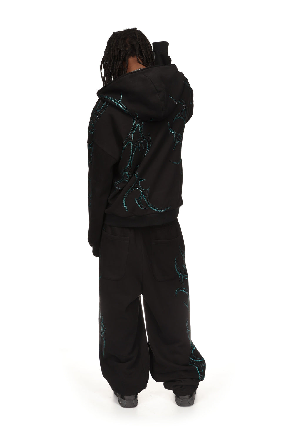 CRASH RHINESTONE ZIP HOODIE BLACK AND BLUE