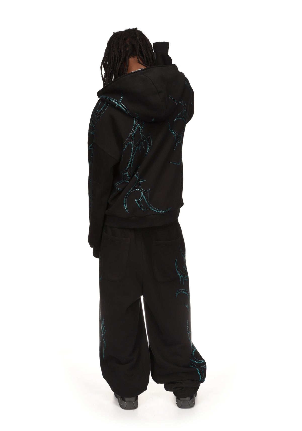 CRASH RHINESTONE ZIP HOODIE BLACK AND BLUE