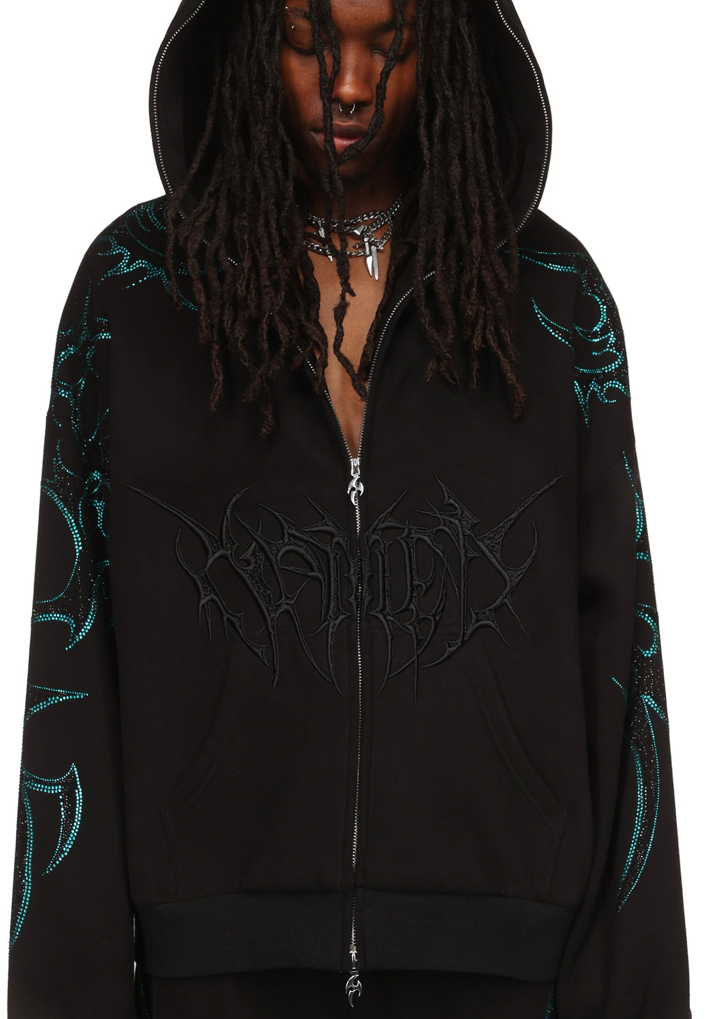 CRASH RHINESTONE ZIP HOODIE BLACK AND BLUE