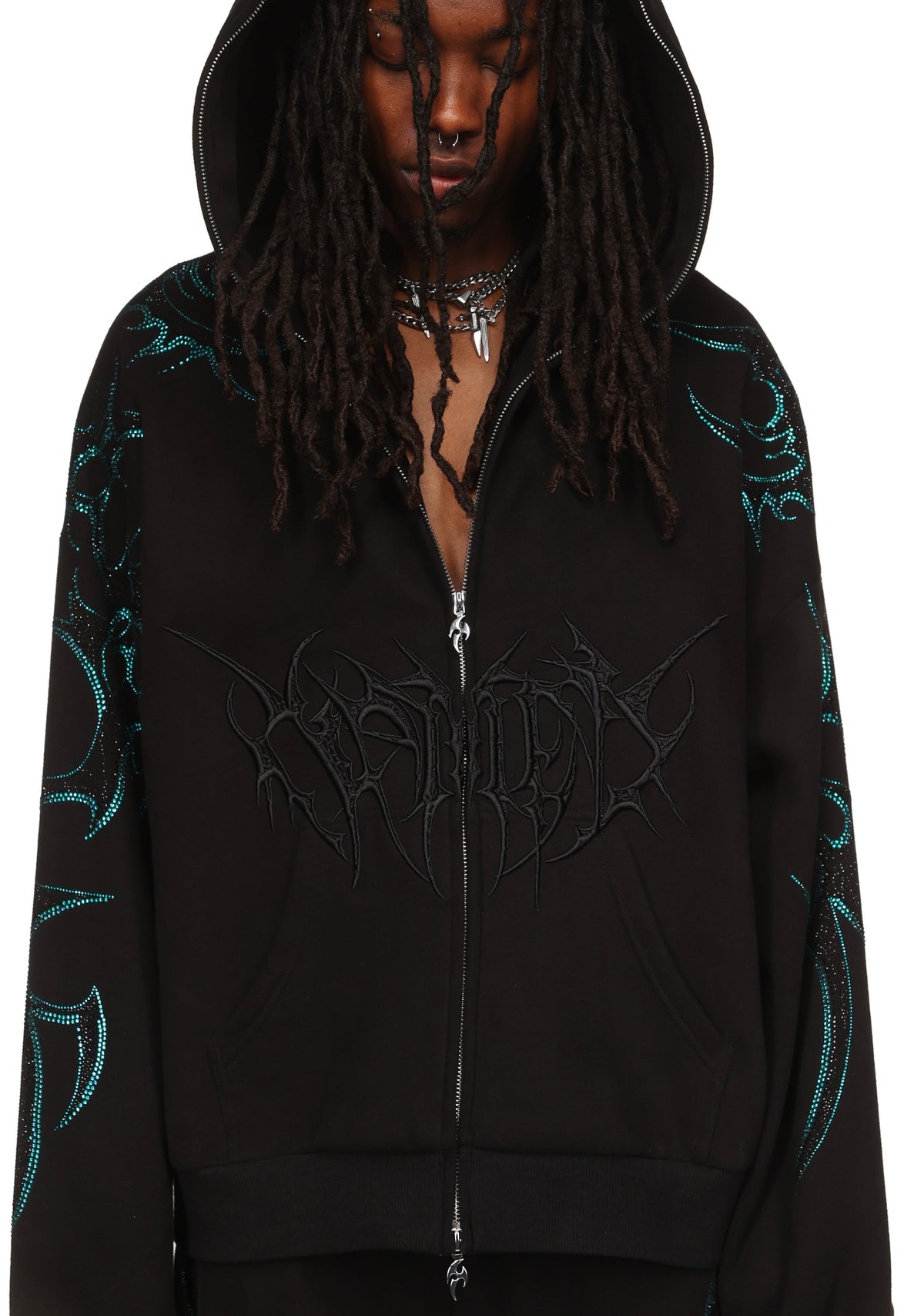 CRASH RHINESTONE ZIP HOODIE BLACK AND BLUE