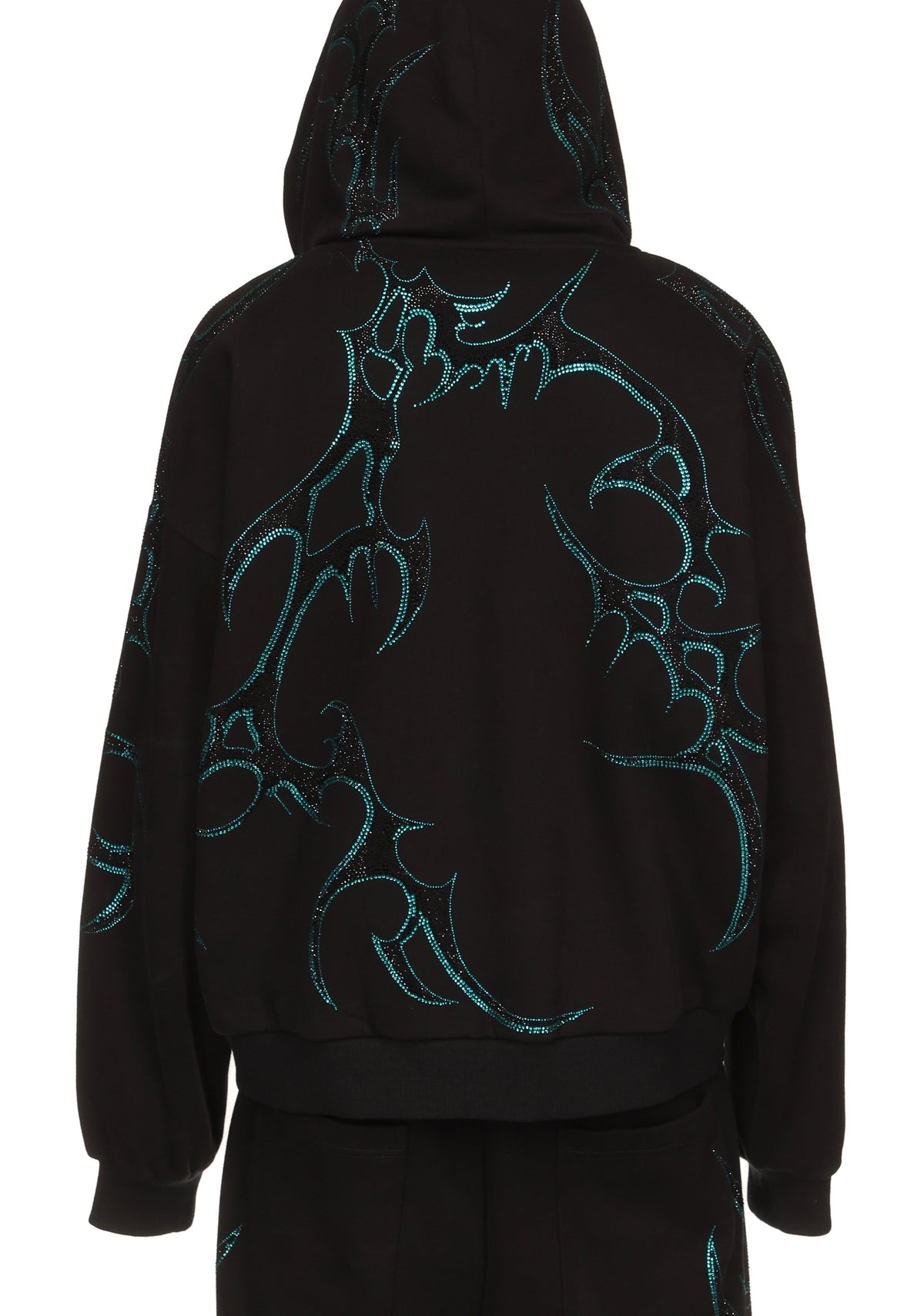 CRASH RHINESTONE ZIP HOODIE BLACK AND BLUE