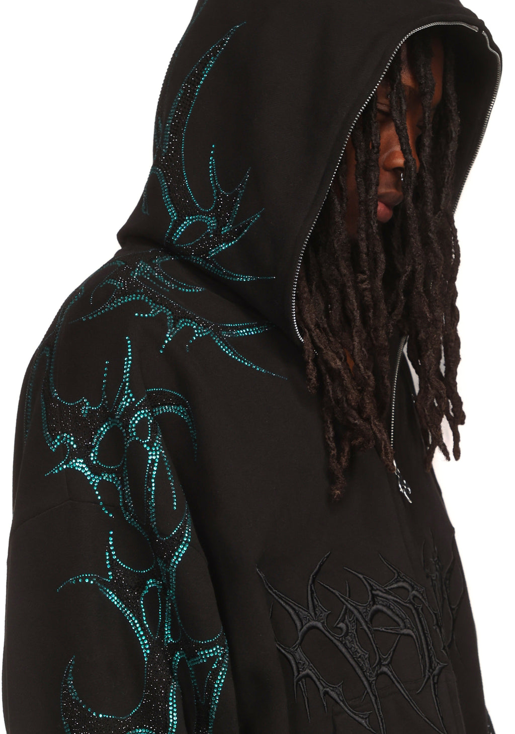CRASH RHINESTONE ZIP HOODIE BLACK AND BLUE