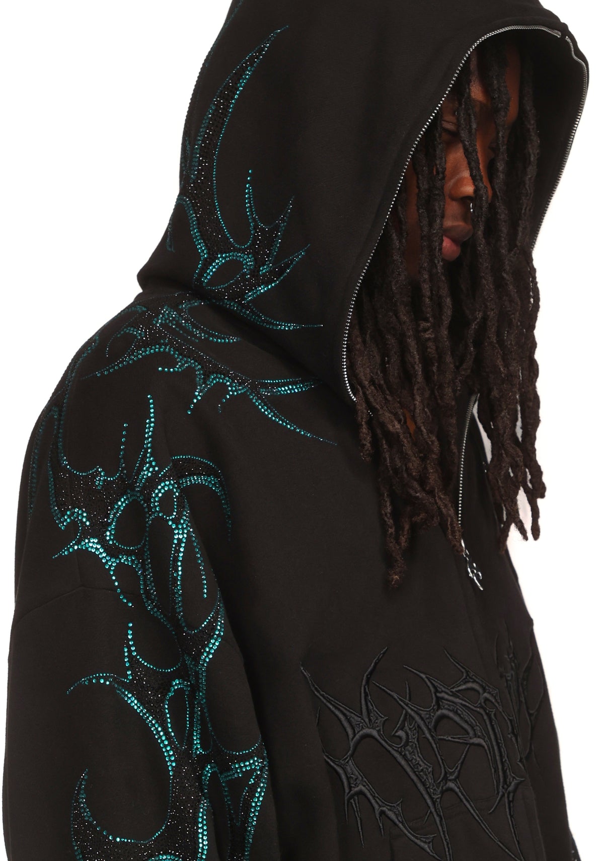 CRASH RHINESTONE ZIP HOODIE BLACK AND BLUE