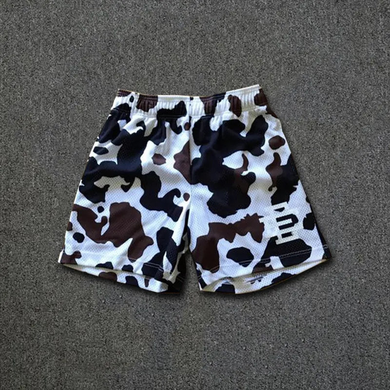 Irregular Color Contrast Spots Print Mesh Shorts