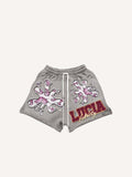 Shorts à cordon de serrage avec motif graphique et lettres imprimées effet décalcomanie