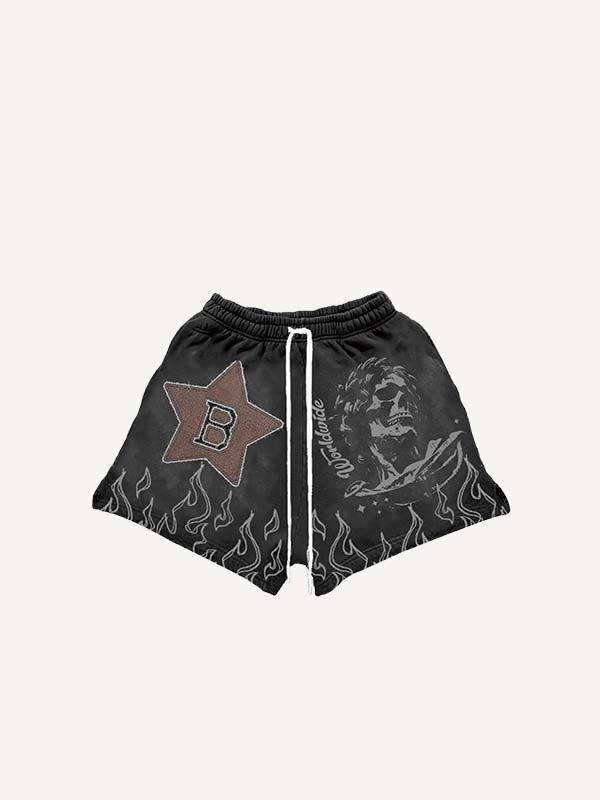 Skeleton&Star&Letter Faux Decal Print Drawstring Waist Shorts