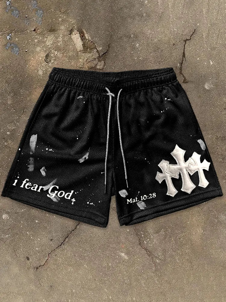 I Fear God Cross Graphic Casual Street Mesh Shorts