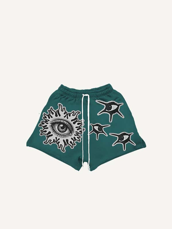 Short met oogprint in faux-stickerstijl en trekkoord in de taille