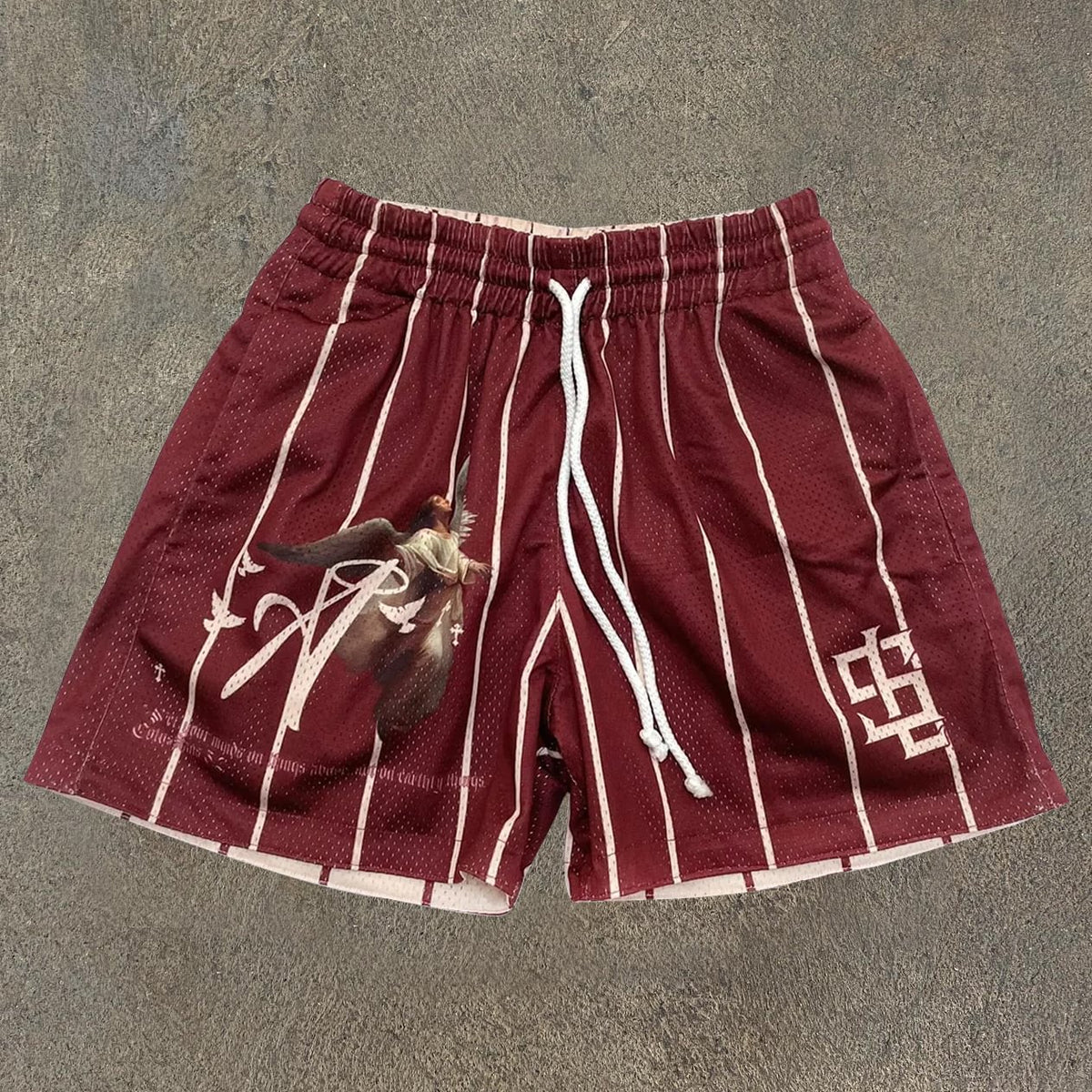 Striped Angel Art Graphics Mesh Shorts