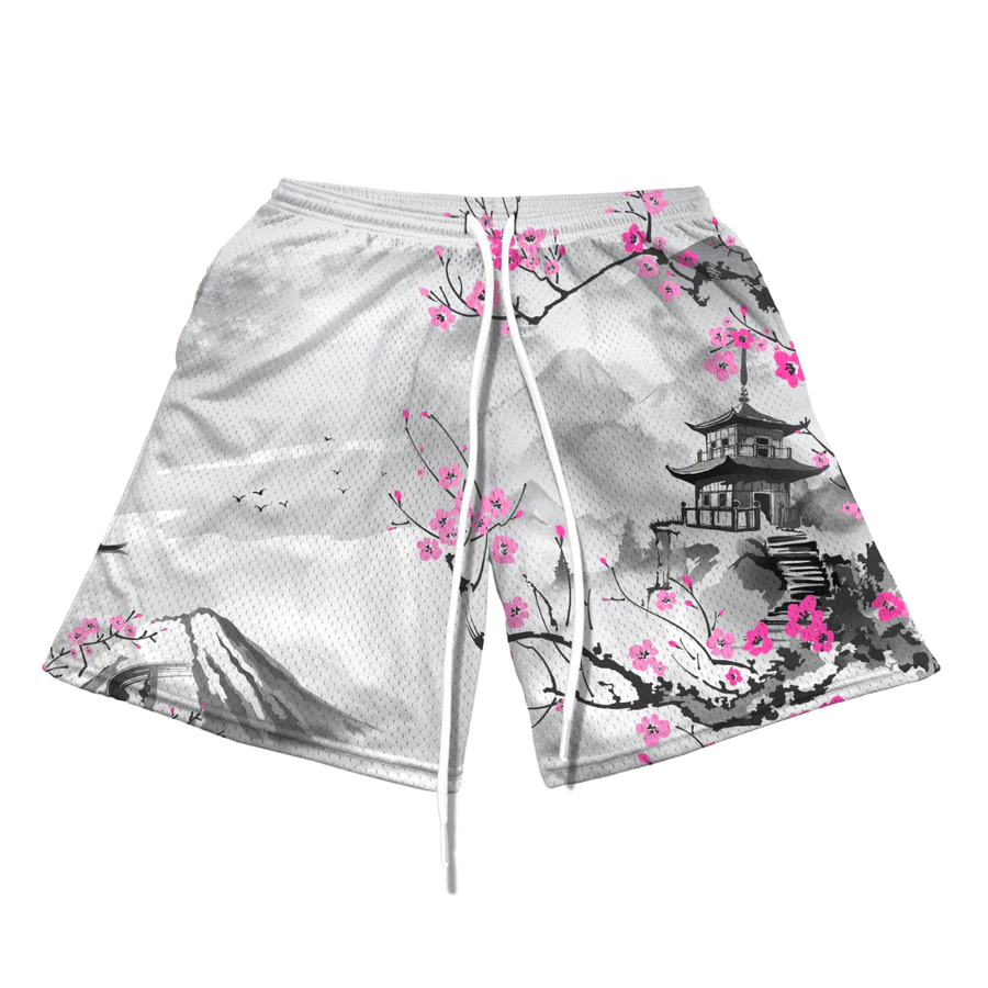 Harmony Temple Print Graphic Men's Mesh Shorts