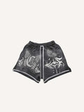 Butterfly&Eye&Letter Faux Decal Print Drawstring Waist Shorts