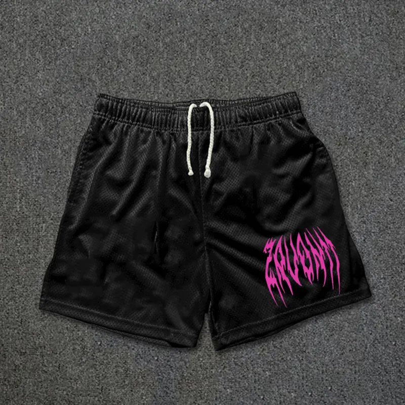Vintage Jagged Graphic Casual Street Mesh Shorts