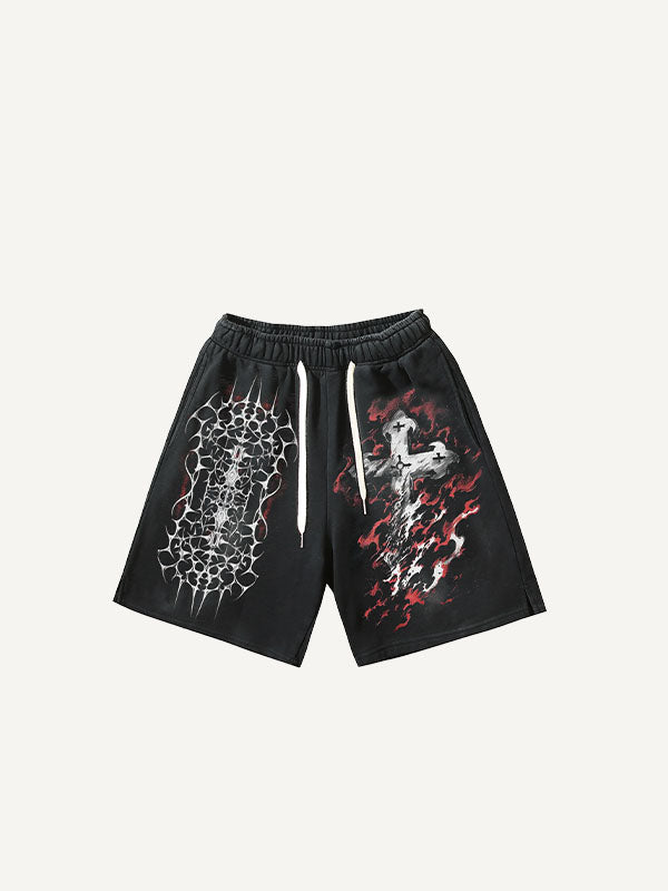 Pantaloncini con coulisse in vita e stampa grafica di figura, ali e preghiera