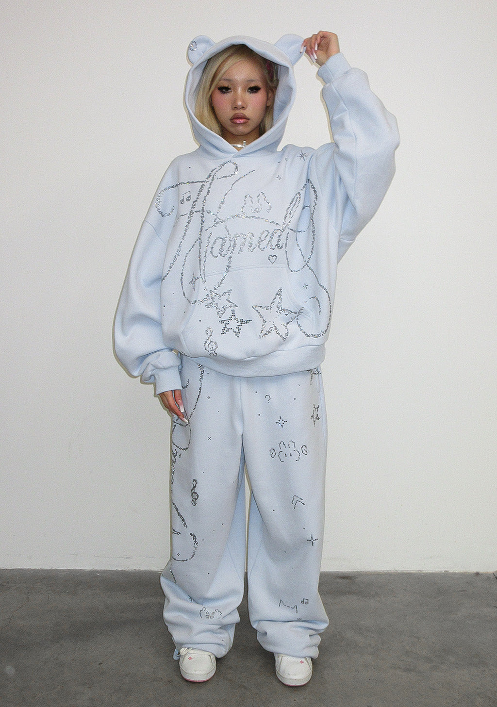 DREAMER STRASS-TEDDY OVERSIZE-JOGGINGHOSE BABYBLAU
