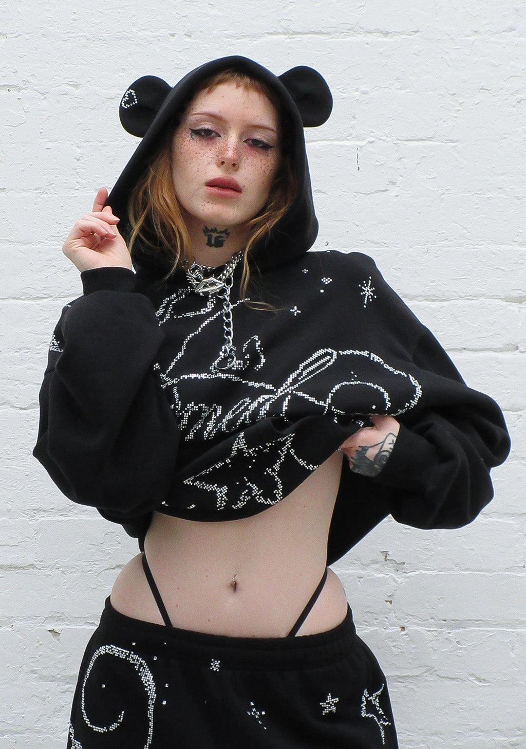 DREAMER RHINESTONE TEDDY-HOODIE SCHWARZ