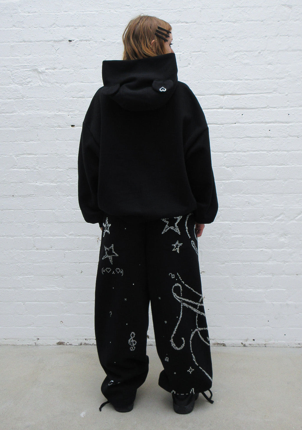 DREAMER RHINESTONE TEDDY-HOODIE SCHWARZ