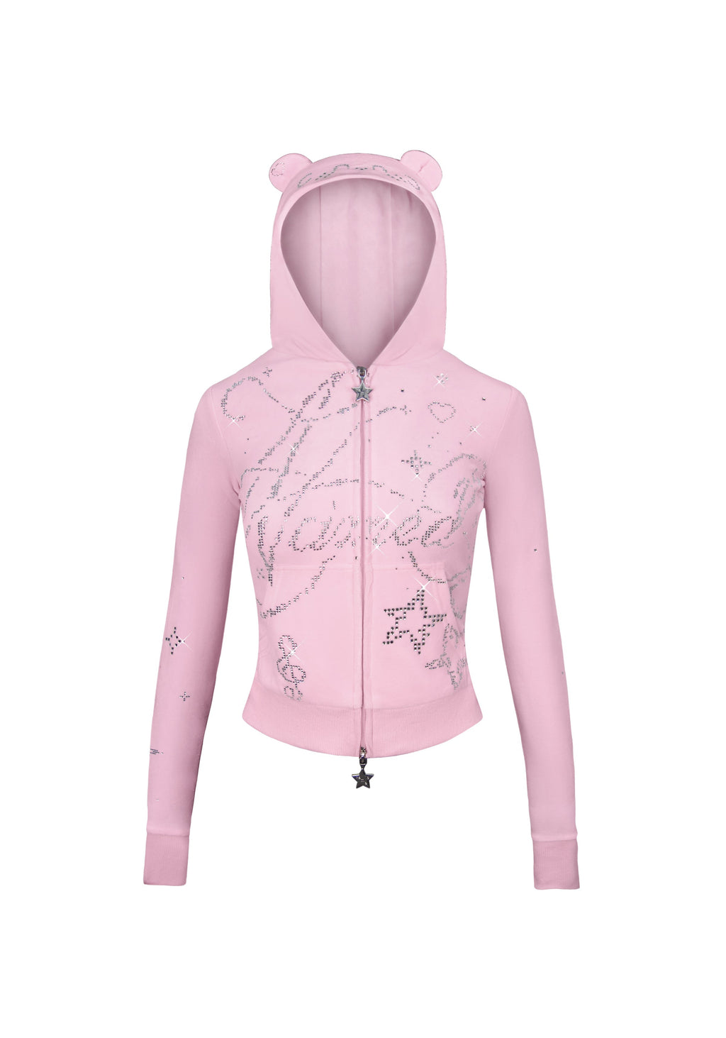 FELPA TEDDY IN VELOUR CON CAPPUCCIO E ZIP CON STRASS DREAMER ROSA BABY
