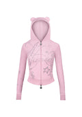 FELPA TEDDY IN VELOUR CON CAPPUCCIO E ZIP CON STRASS DREAMER ROSA BABY