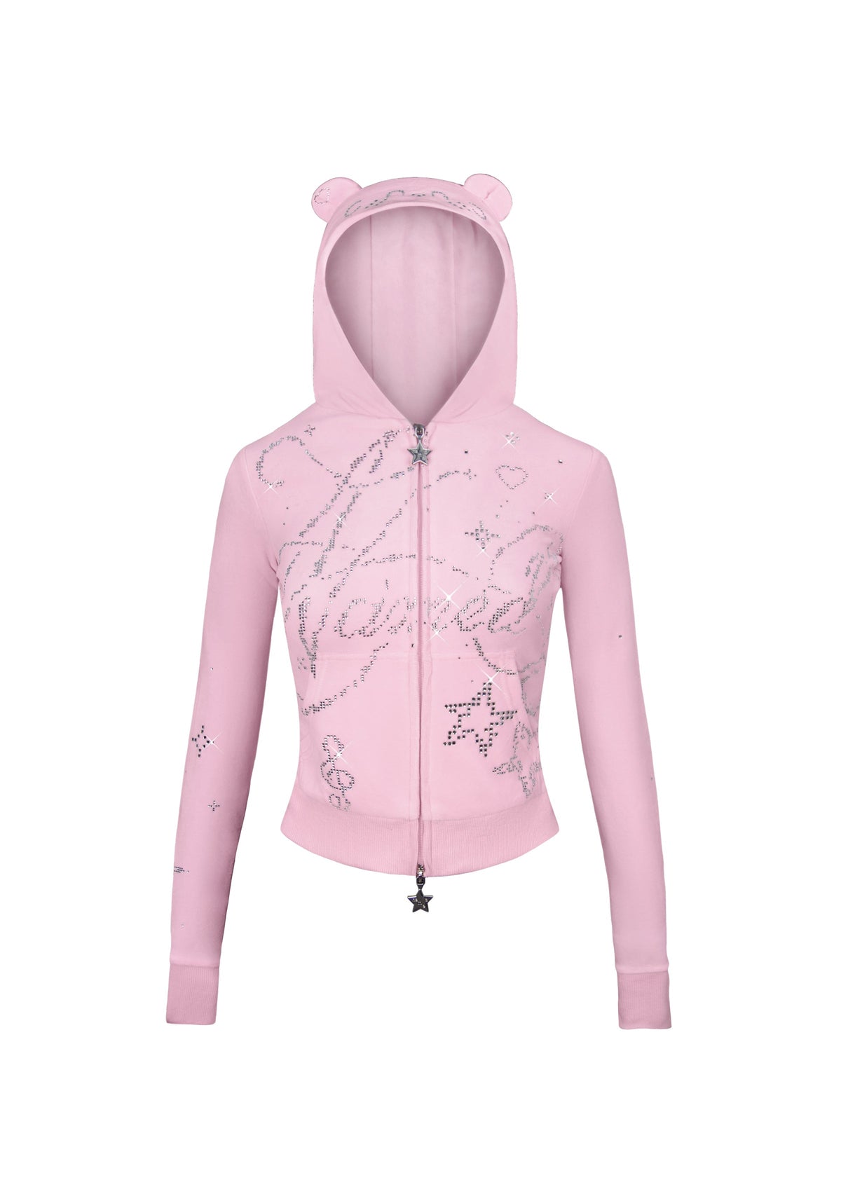SWEAT-SHIRT ZIPPÉ À CAPUCHE DREAMER EN VELOURS AVEC STRASS ROSE BÉBÉ