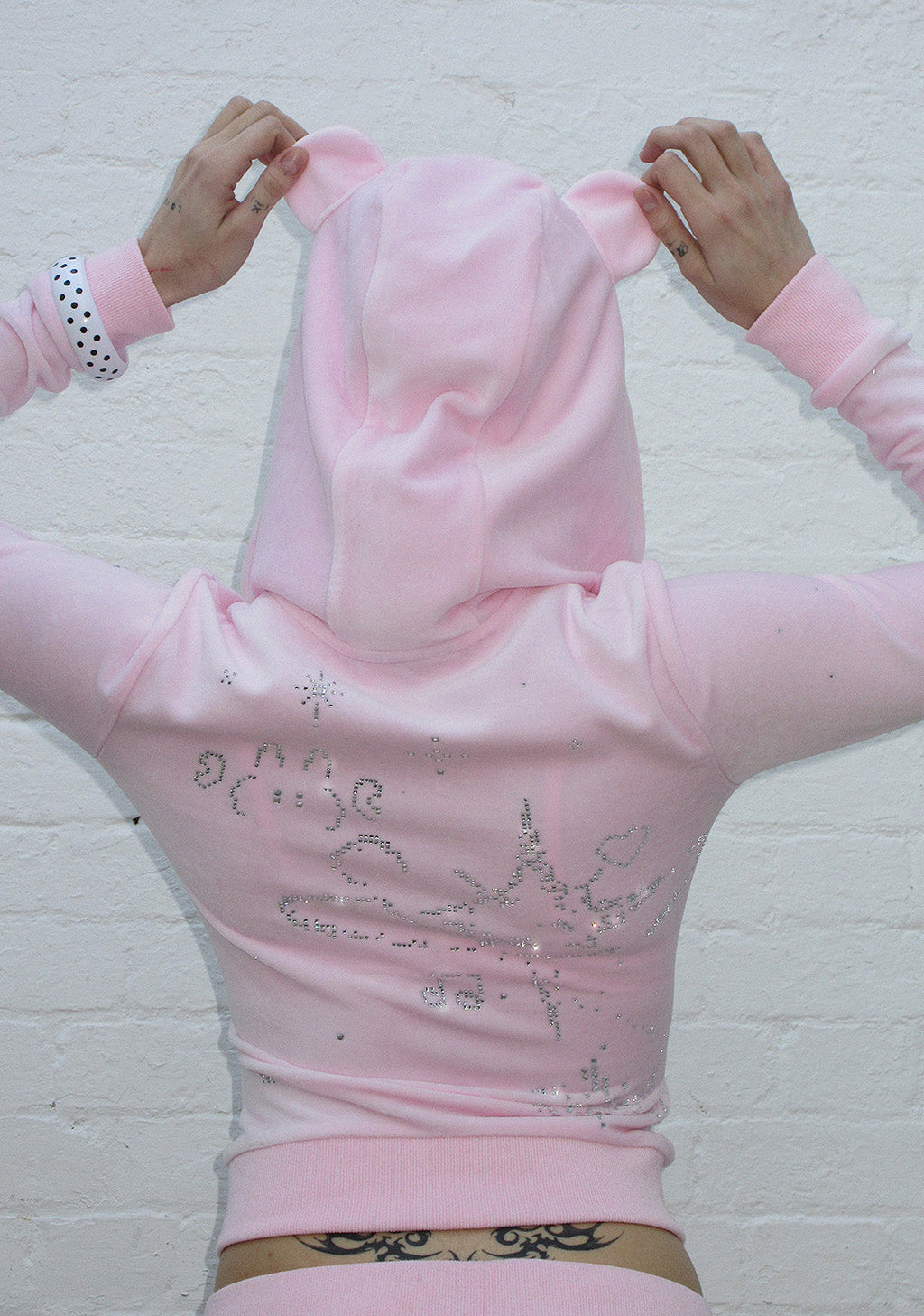 FELPA TEDDY IN VELOUR CON CAPPUCCIO E ZIP CON STRASS DREAMER ROSA BABY