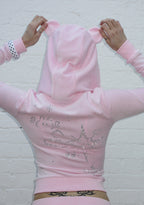 FELPA TEDDY IN VELOUR CON CAPPUCCIO E ZIP CON STRASS DREAMER ROSA BABY