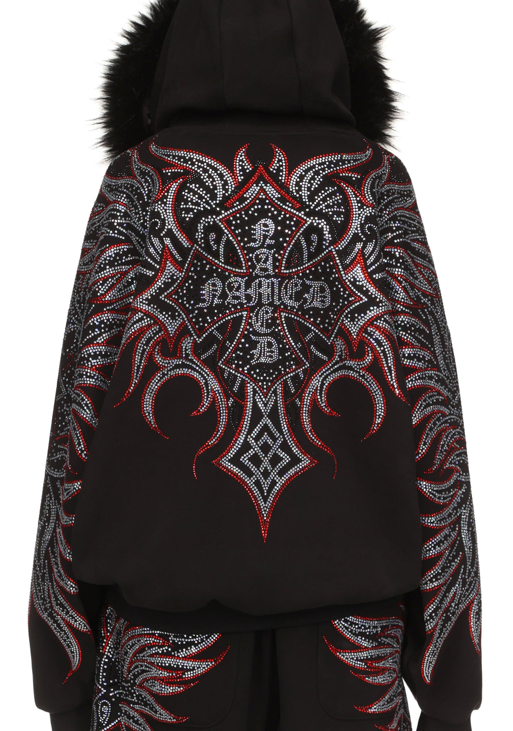 SUDADERA CON CAPUCHA Y CREMALLERA CON PEDRERÍA DUSK NEGRA