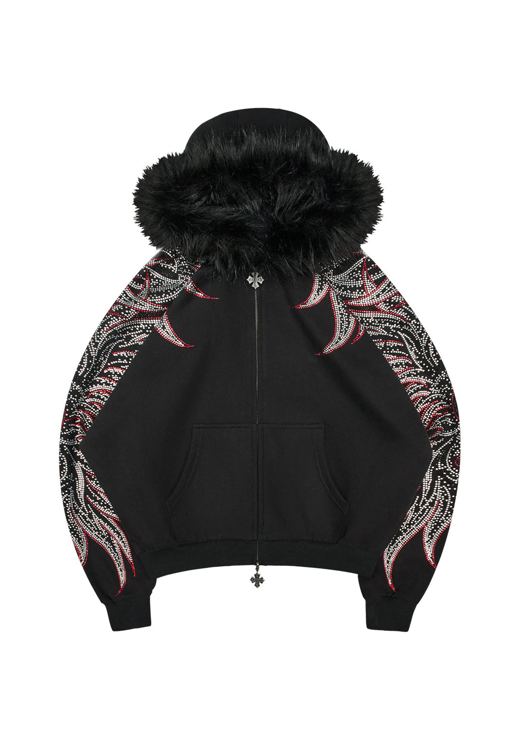 SUDADERA CON CAPUCHA Y CREMALLERA CON PEDRERÍA DUSK NEGRA