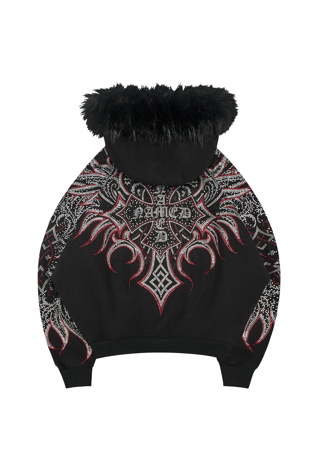 SUDADERA CON CAPUCHA Y CREMALLERA CON PEDRERÍA DUSK NEGRA