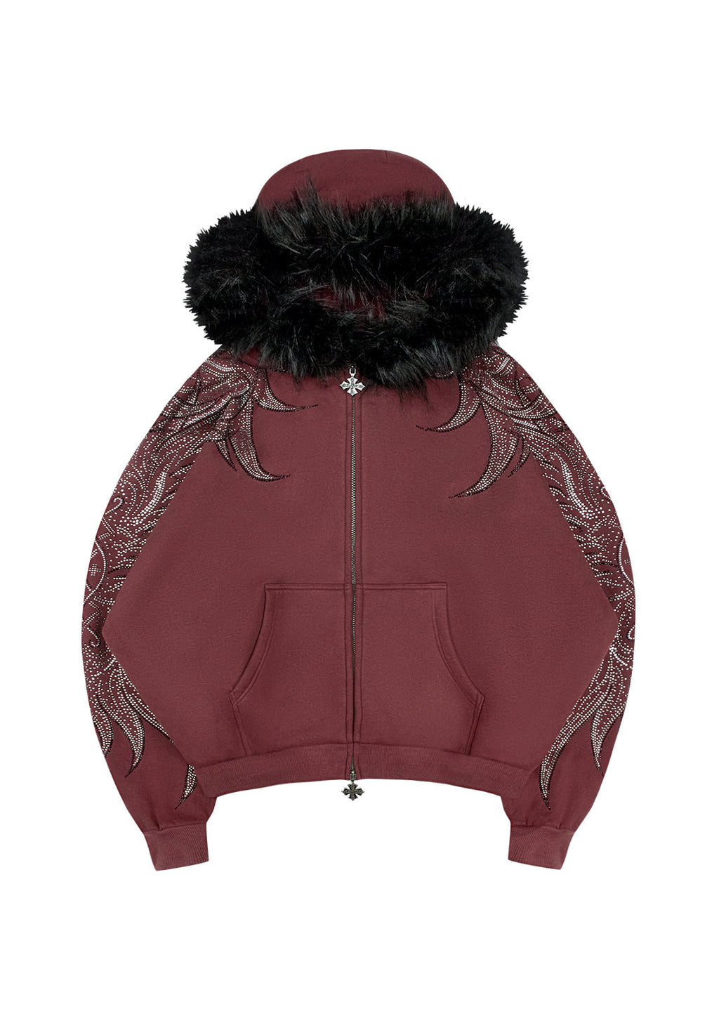 DUSK RHINESTONE ZIP HOODIE DARK RED