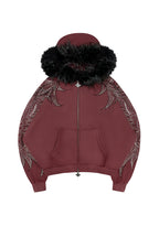 DUSK RHINESTONE ZIP HOODIE DARK RED