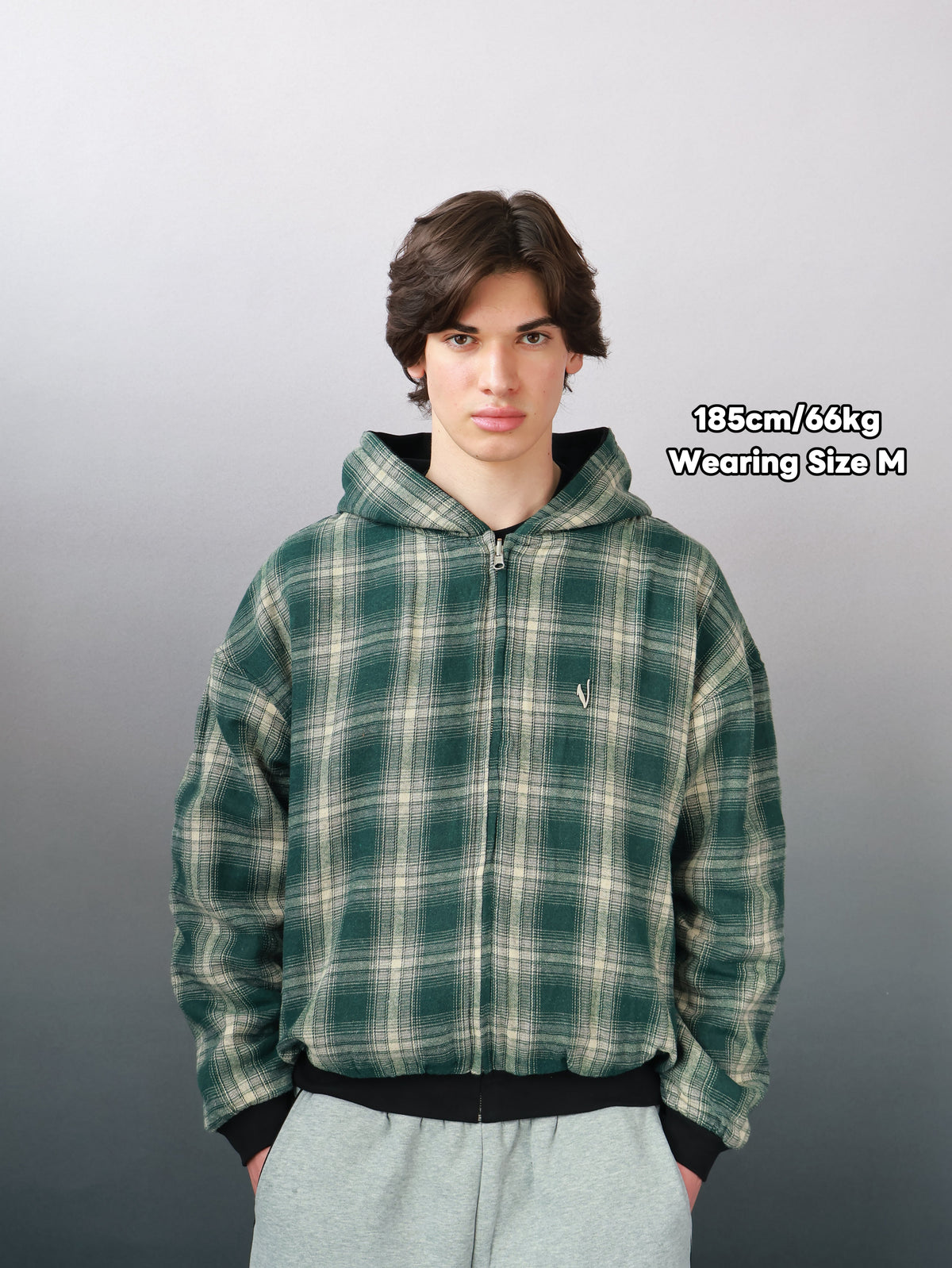 Reversible Plaid Zip-Hoodie V2（Black/Green）