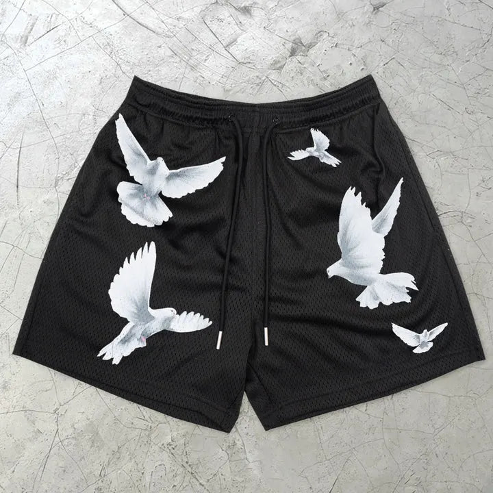 Casual losse street-meshshort met vredesduifprint