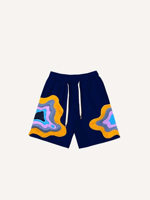 Short met grafische print als nepsticker en trekkoord in de taille
