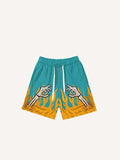 Shorts à taille coulissée avec imprimé décalcomanie colorblock tête de mort, palmes et feu