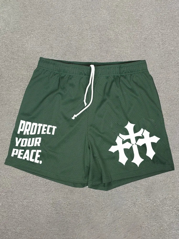 Shorts décontractés en maille avec cordon de serrage et imprimé urbain