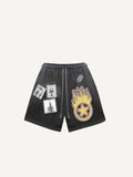 Fire&Star&&Graphic&Paw Faux Decal Print Drawstring Waist Shorts