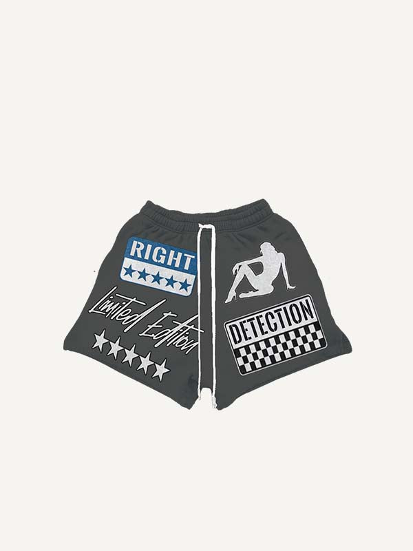 Figure&Graphic&Eyeball&Letter Print Drawstring Waist Shorts