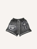 Eye&Cross&Dice&Star Faux Decal Print Drawstring Waist Shorts