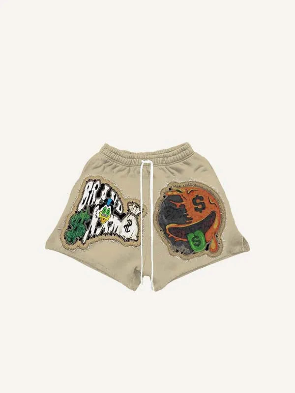 Smiley Face&Duck&Money&Letter Faux Decal Print Drawstring Waist Shorts