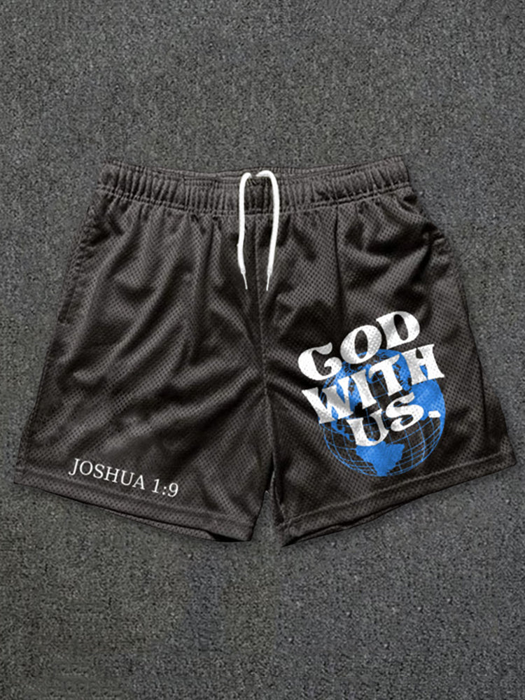 "God With Us" Print Freizeit-Mesh-Shorts